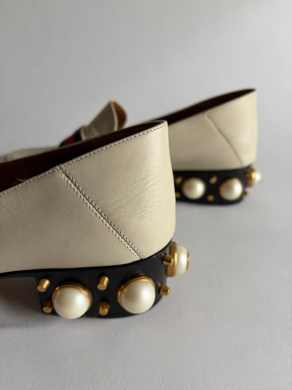 GUCCI PEYTON LEATHER PEARL HEELS MARMONT GG LOAFERS - Picture 9 of 11